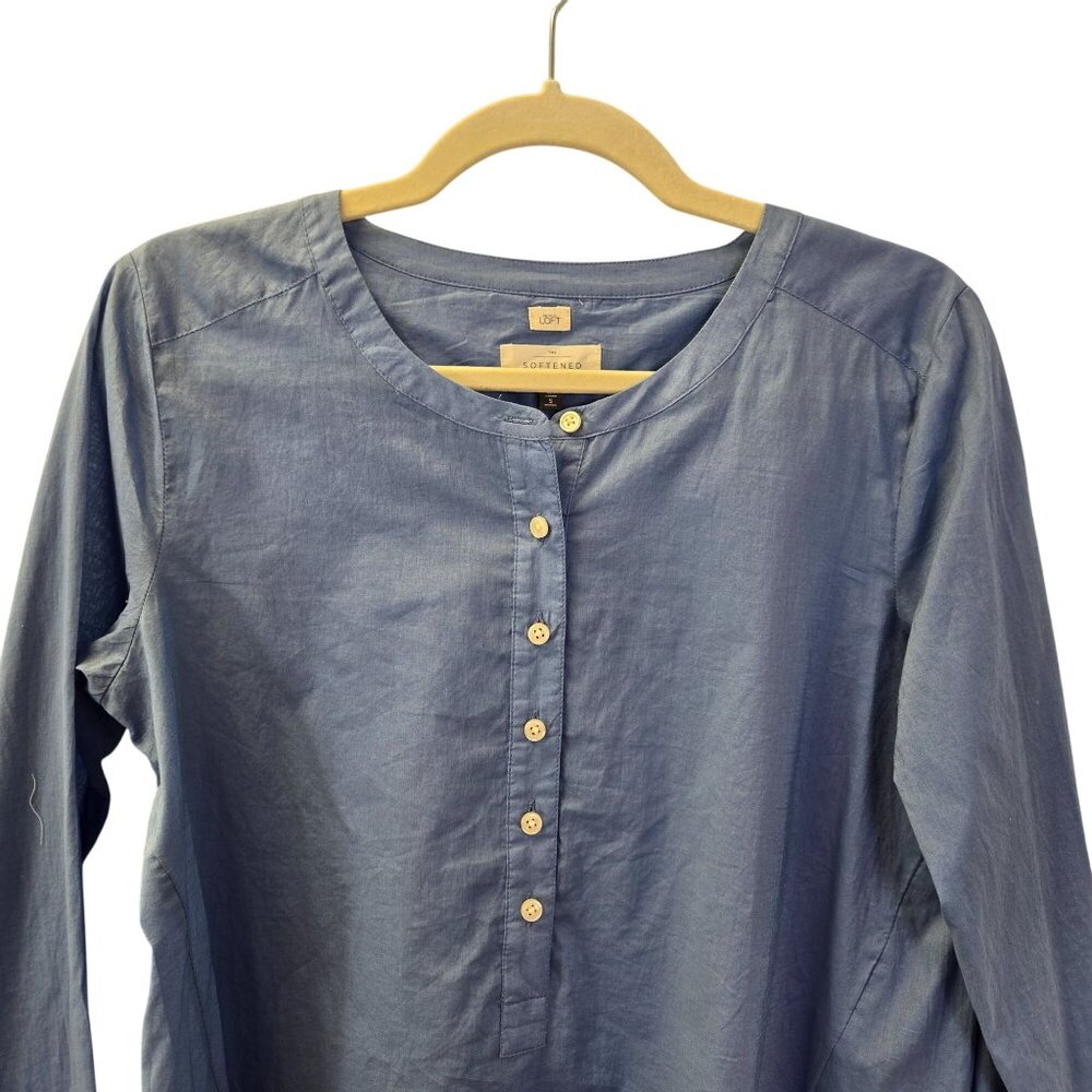 Loft The Softened Half Button Down Oversized Popover Shirt Size Small - Picture 4 of 6